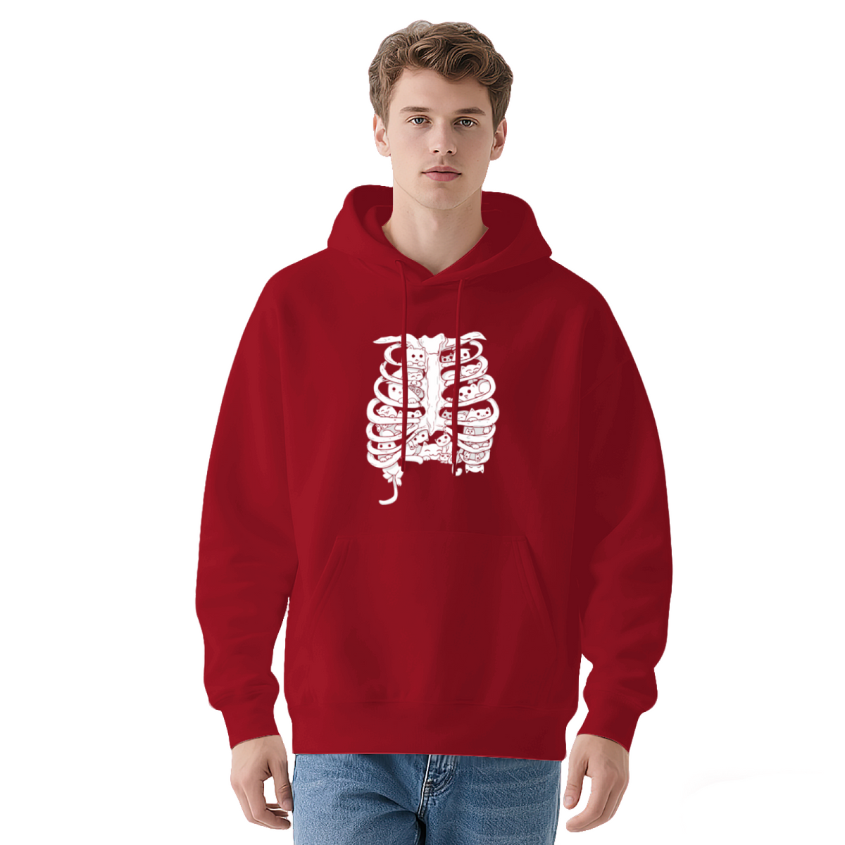Gothic Skeleton Cat Rib Cage Hoodie, Comfort Dark Style Pullover