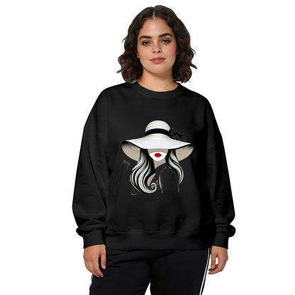 Elegant Lady In Wide?Brim Hat Art Crewneck Sweatshirt