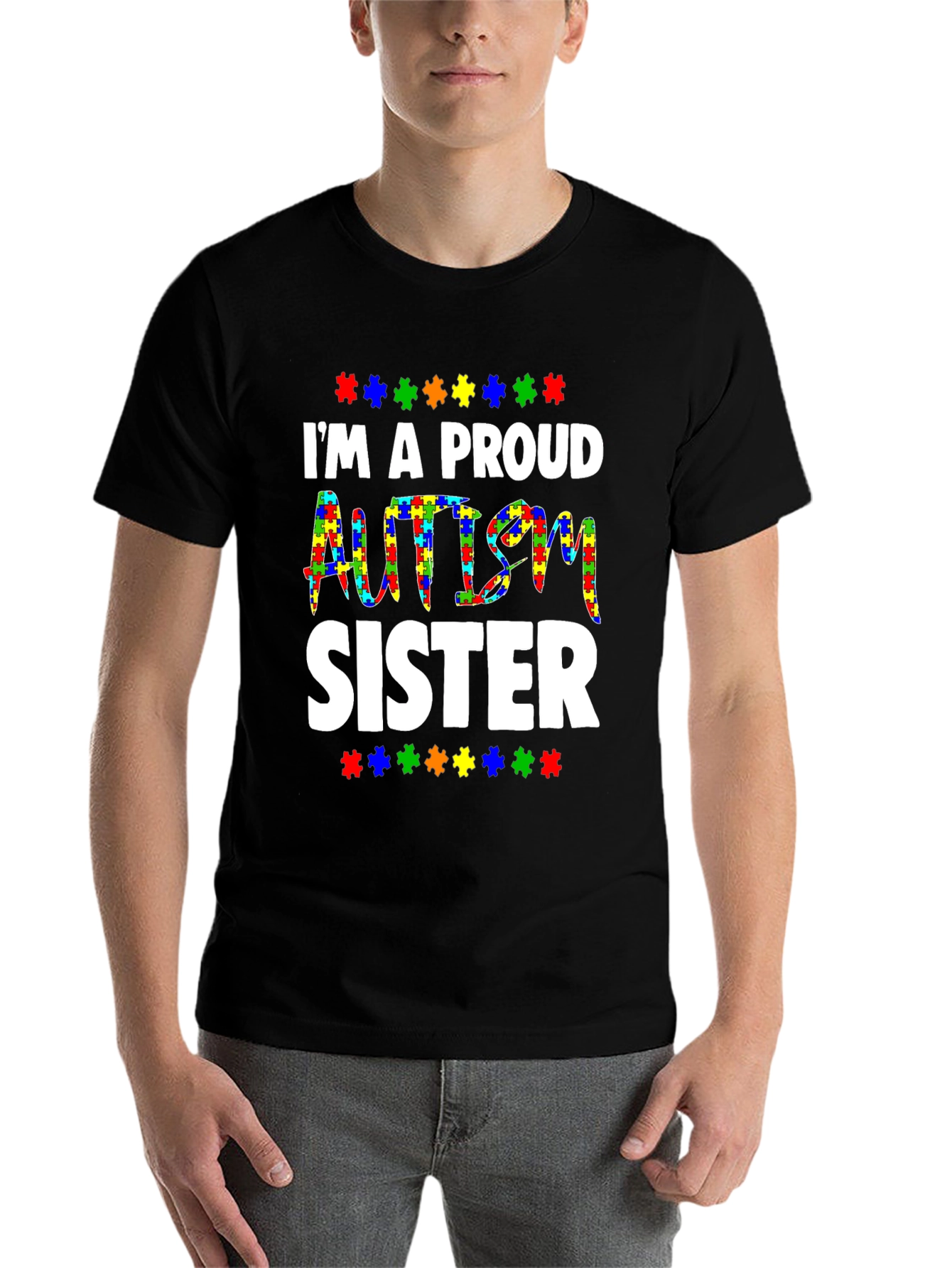 Proud Autism Sister T-Shirt - Puzzle Piece Design