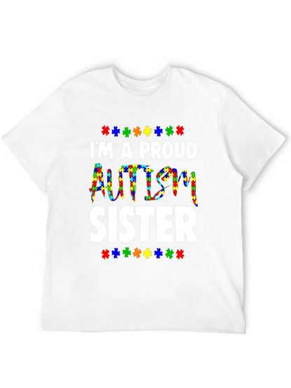 Proud Autism Sister T-Shirt - Puzzle Piece Design