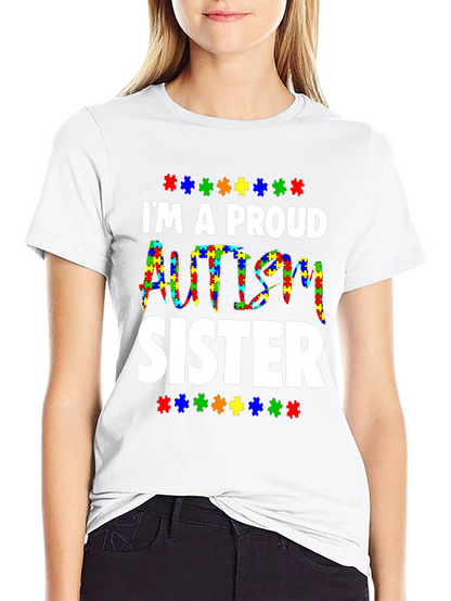 Proud Autism Sister T-Shirt - Puzzle Piece Design