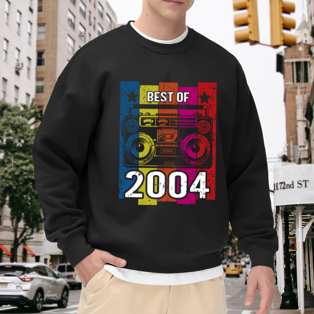 Retro Color Block Boombox Best Of 2004 Birthday Crewneck Sweatshirt
