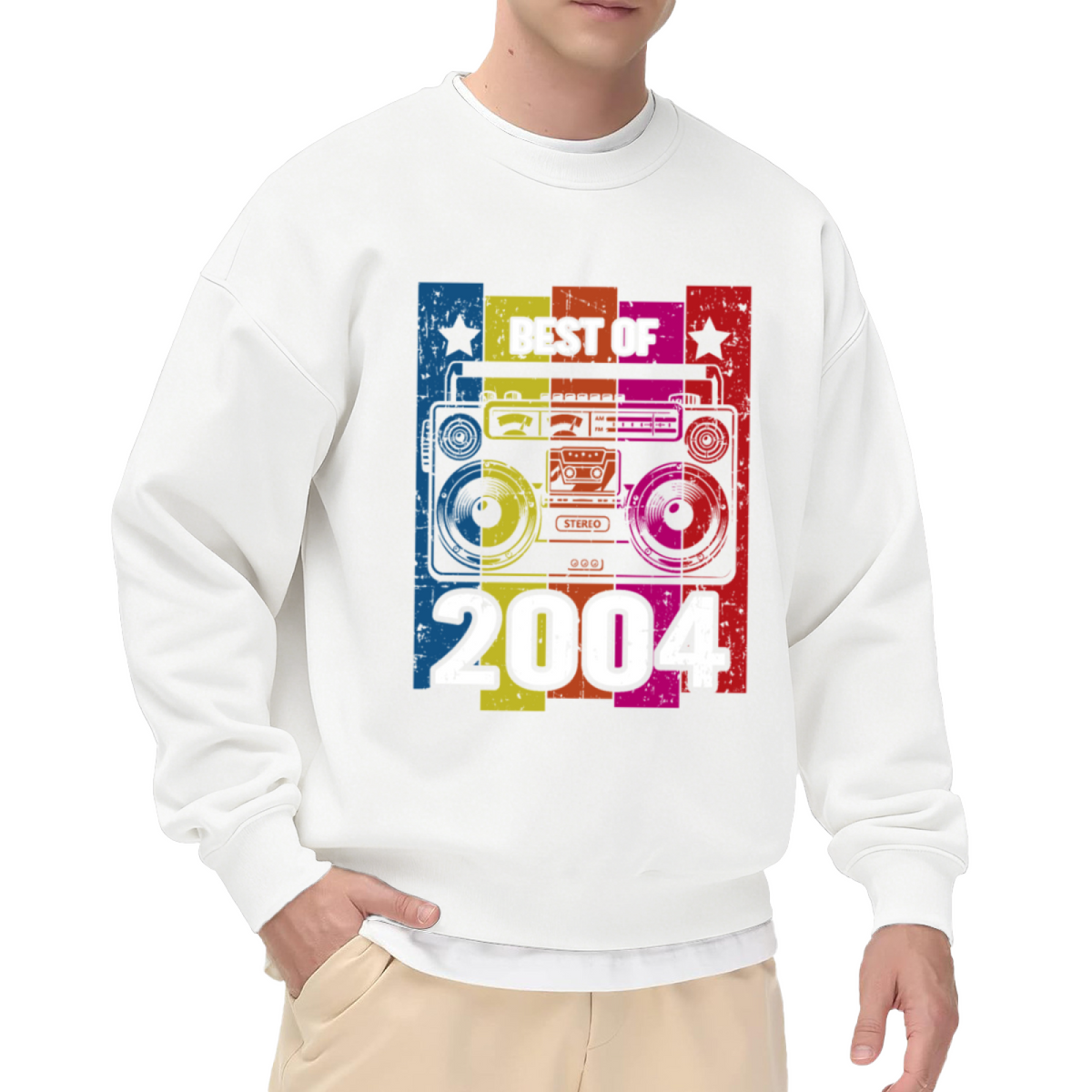 Retro Color Block Boombox Best Of 2004 Birthday Crewneck Sweatshirt