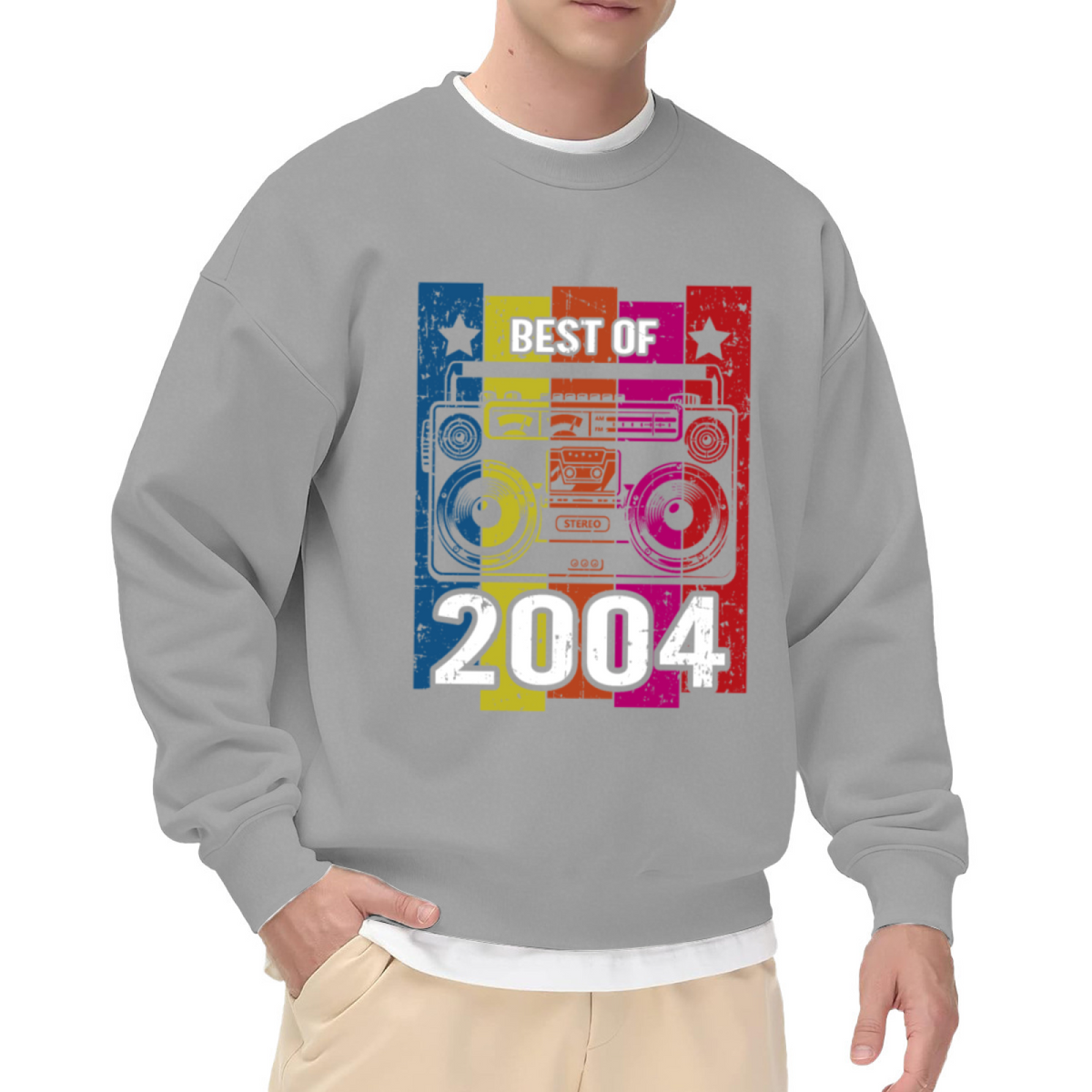 Retro Color Block Boombox Best Of 2004 Birthday Crewneck Sweatshirt