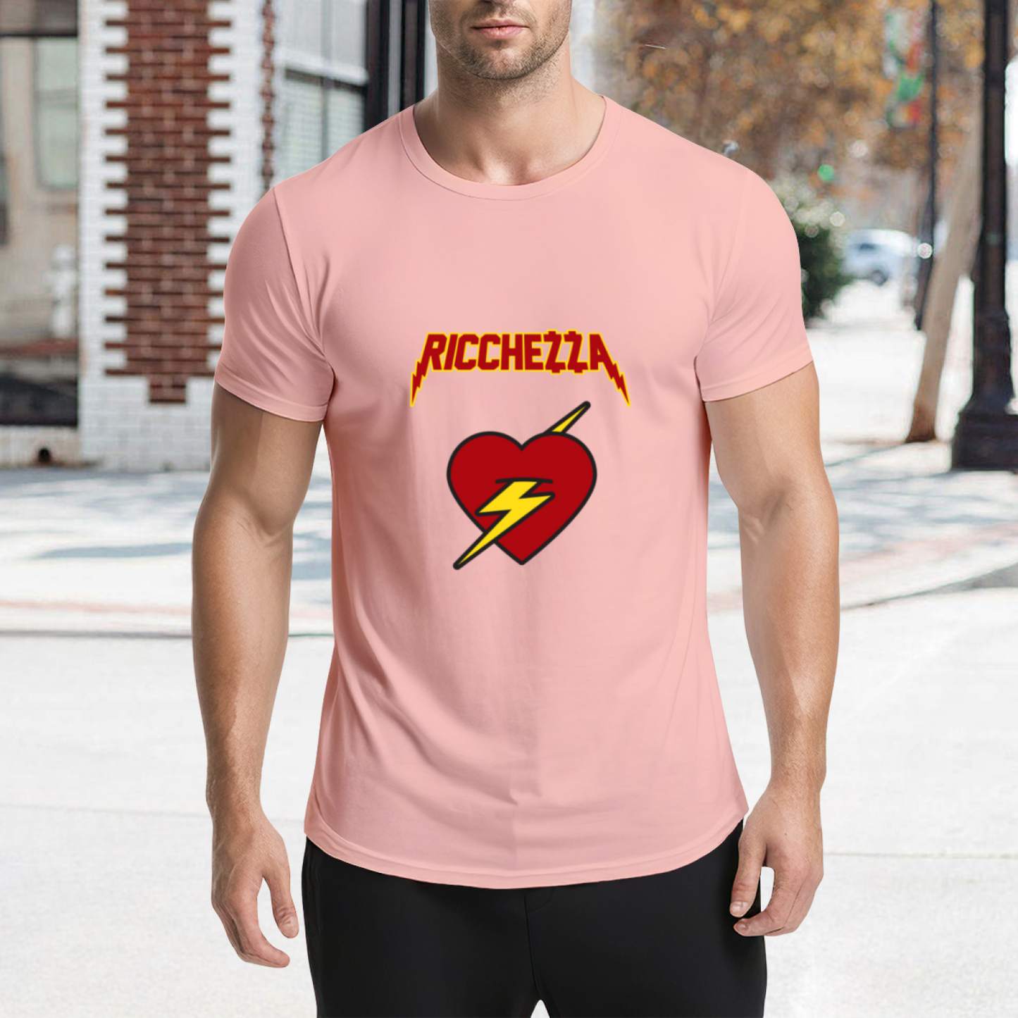 Ricchezza Lightning Bolt Red Heart Pink Tee