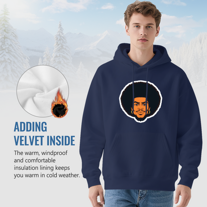 Afro Hairstyle Man Cartoon Portrait Navy Hoodie, Soft Casual Men Graphic Sweatshirt