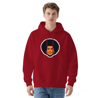 Afro Hairstyle Man Cartoon Portrait Navy Hoodie, Soft Casual Men Graphic Sweatshirt