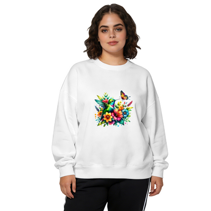 Colorful Hummingbird And Butterfly Tropical Floral Crewneck Sweatshirt