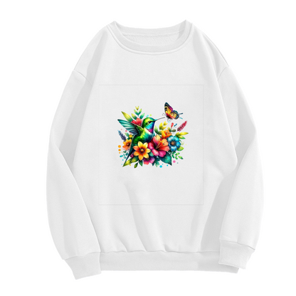 Colorful Hummingbird And Butterfly Tropical Floral Crewneck Sweatshirt