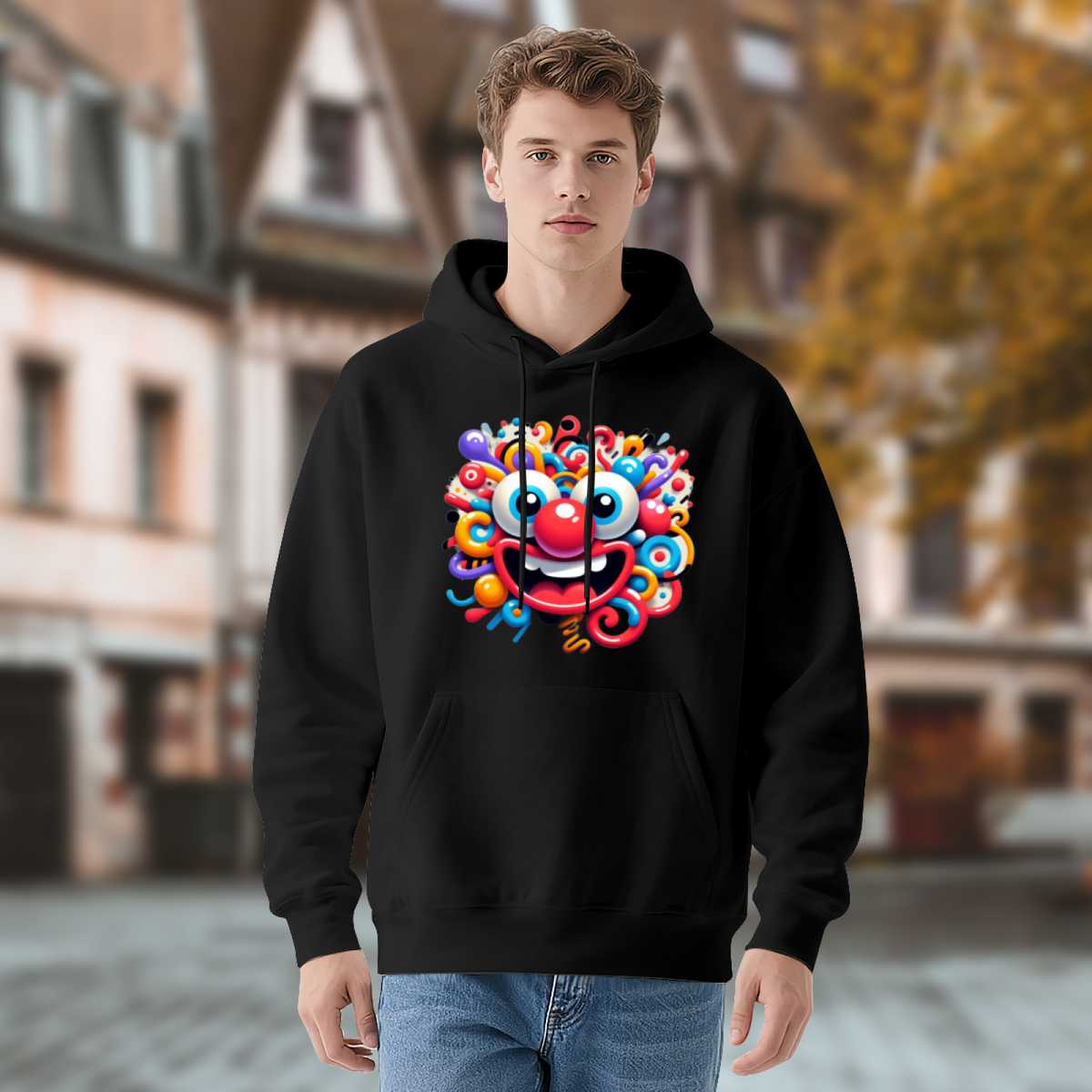 Colorful Abstract Clown Cartoon Print Hoodie, Comfort Trendy Street Top