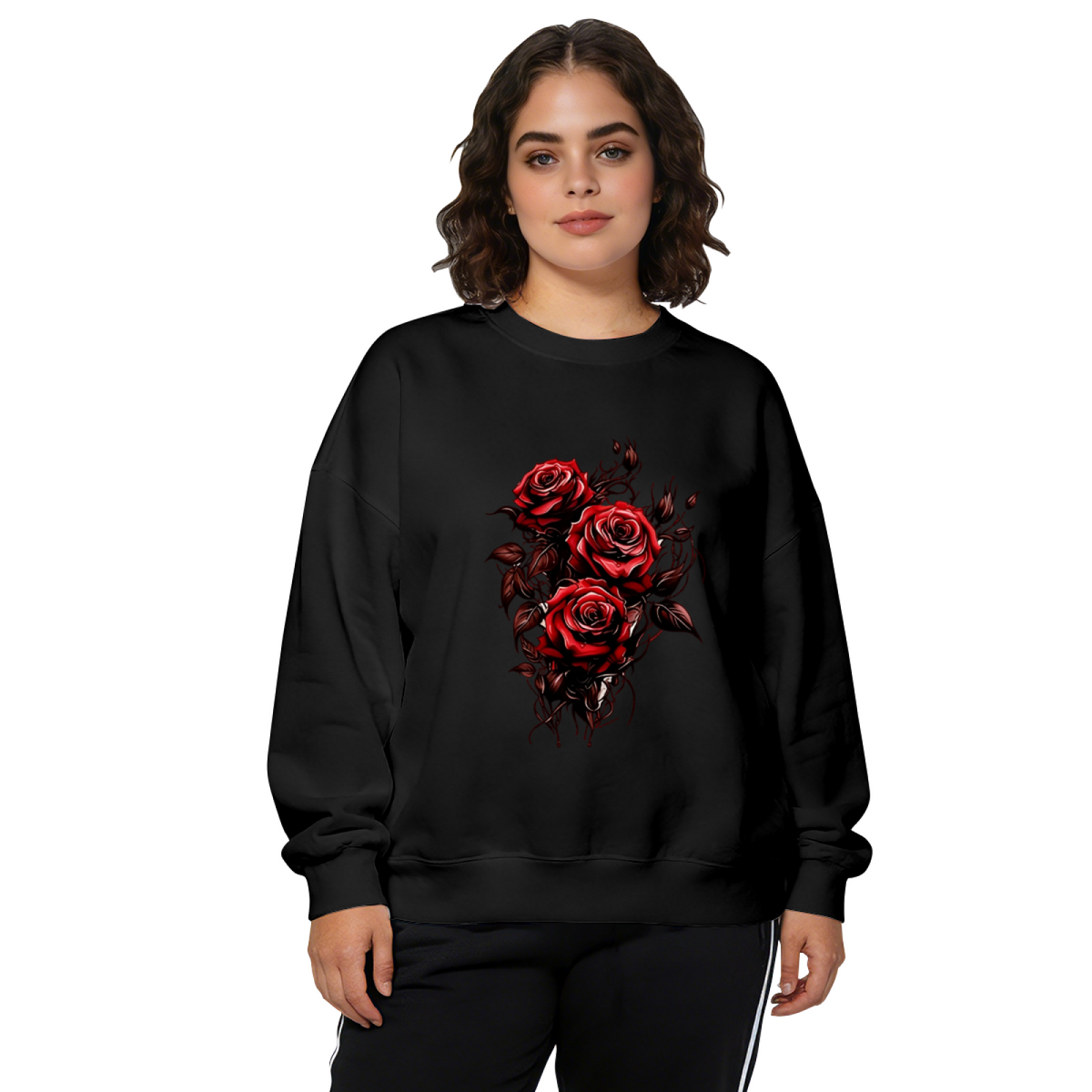 Bold Vintage Red Thorn Rose Art Crewneck Sweatshirt