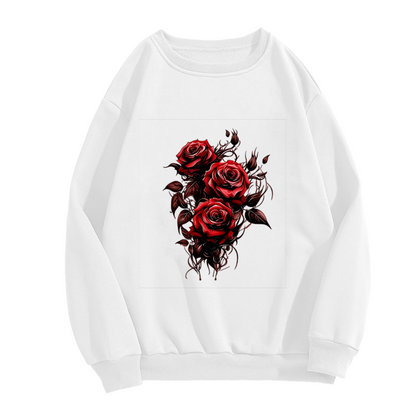 Bold Vintage Red Thorn Rose Art Crewneck Sweatshirt