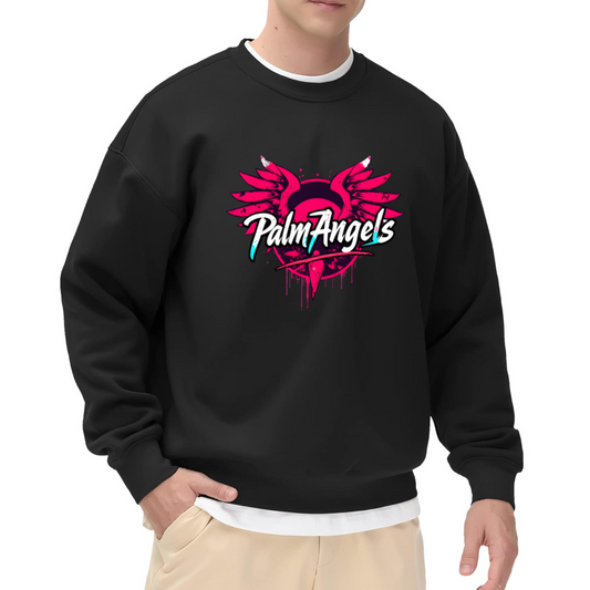 Palm Angels Pink Wings Graffiti Street Art Crewneck Sweatshirt