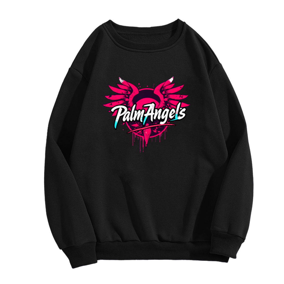 Palm Angels Pink Wings Graffiti Street Art Crewneck Sweatshirt