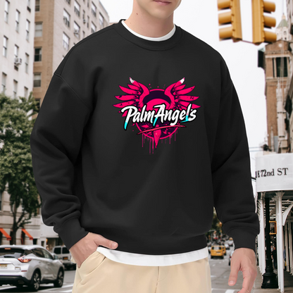 Palm Angels Pink Wings Graffiti Street Art Crewneck Sweatshirt