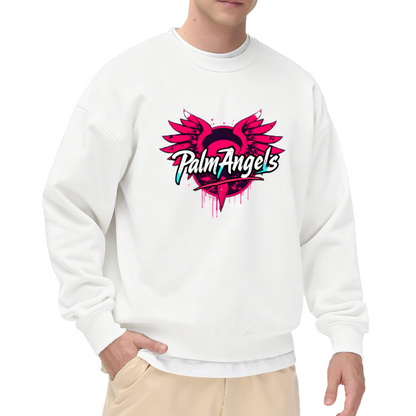 Palm Angels Pink Wings Graffiti Street Art Crewneck Sweatshirt