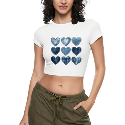 Vintage Denim Patchwork Hearts Black Crop Top