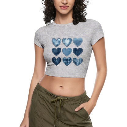 Vintage Denim Patchwork Hearts Black Crop Top