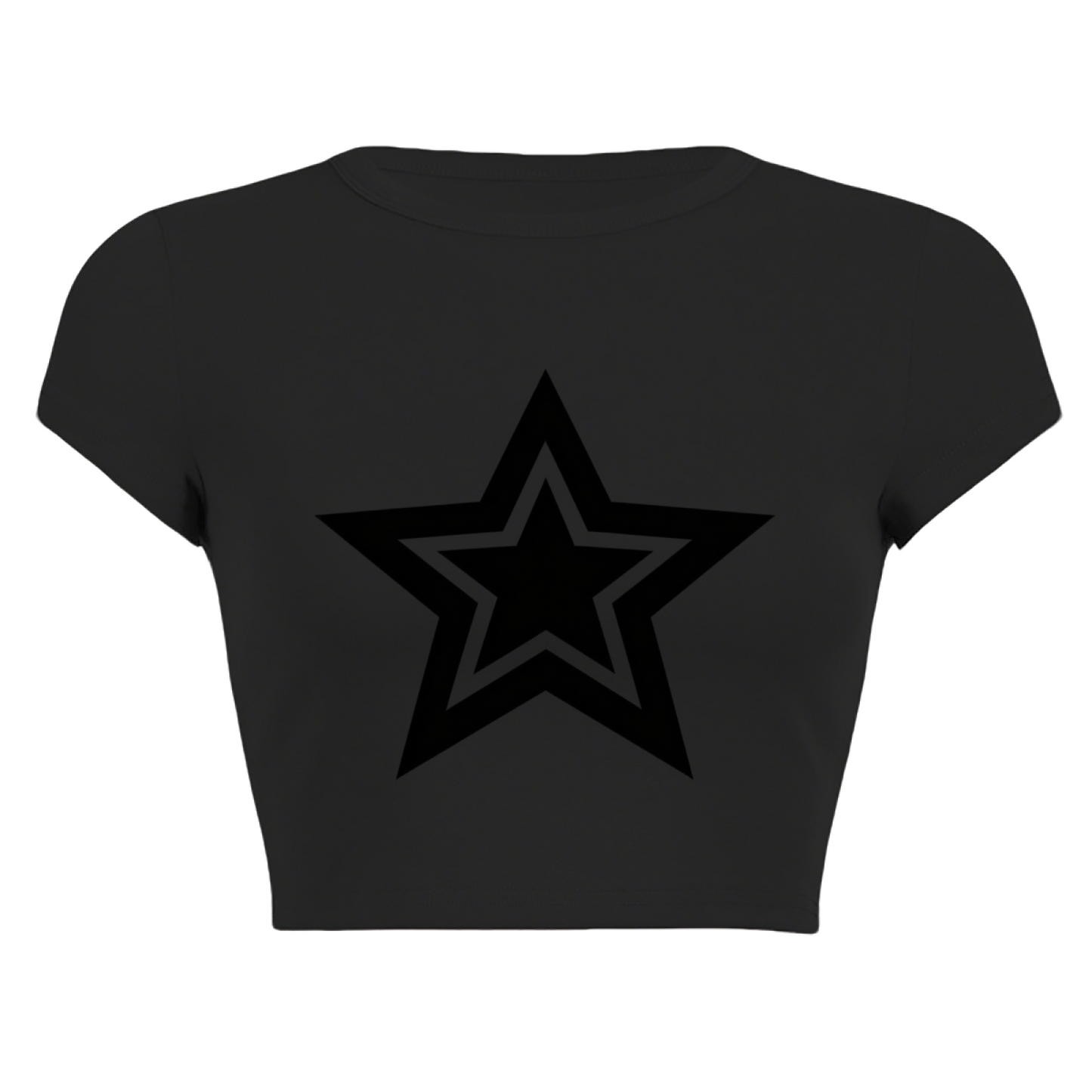 Double Layer Black Star Gothic Minimalist Cropped Tee