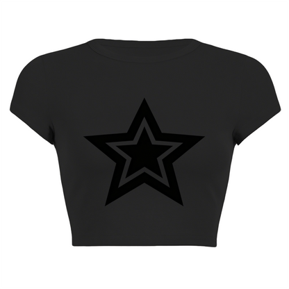 Double Layer Black Star Gothic Minimalist Cropped Tee