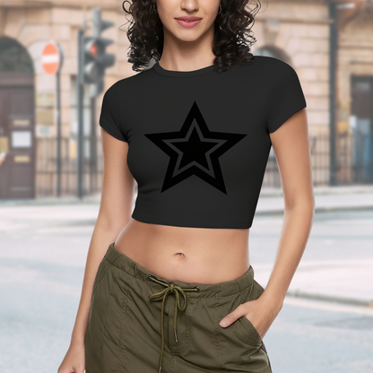Double Layer Black Star Gothic Minimalist Cropped Tee