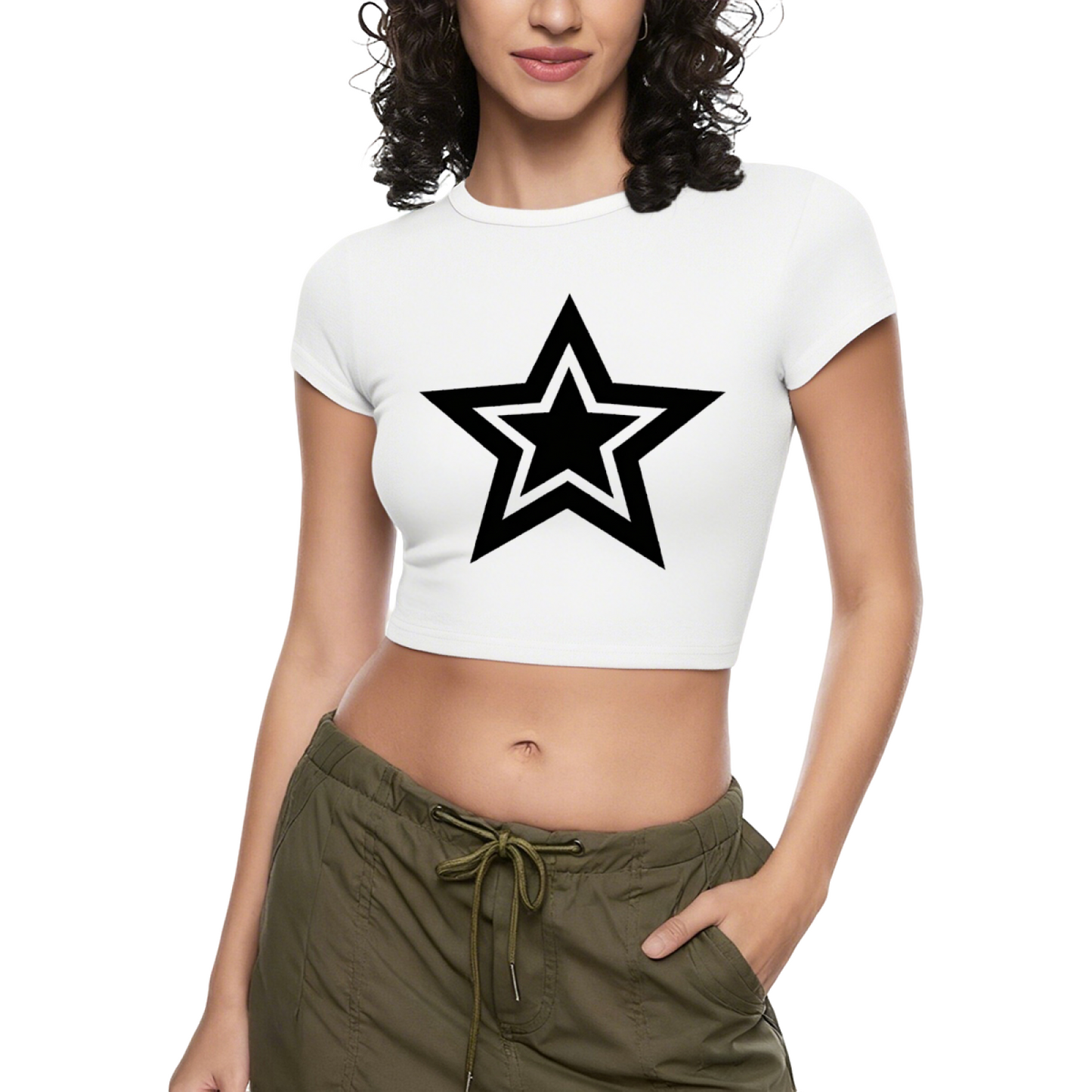 Double Layer Black Star Gothic Minimalist Cropped Tee