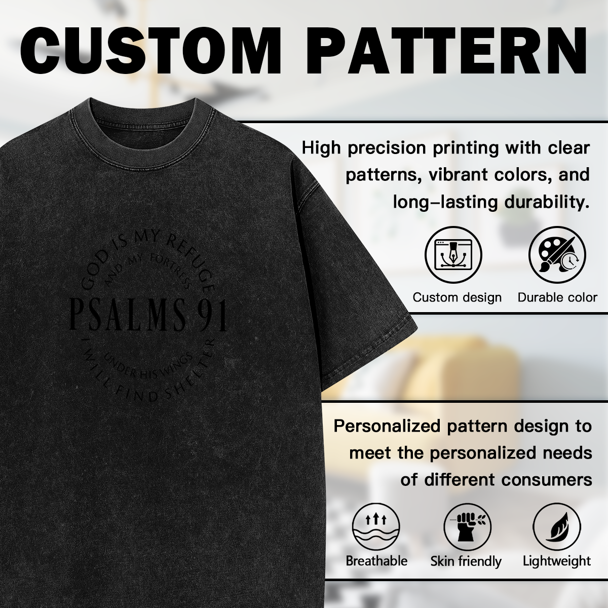 Psalms 91 Black Circular Text Print