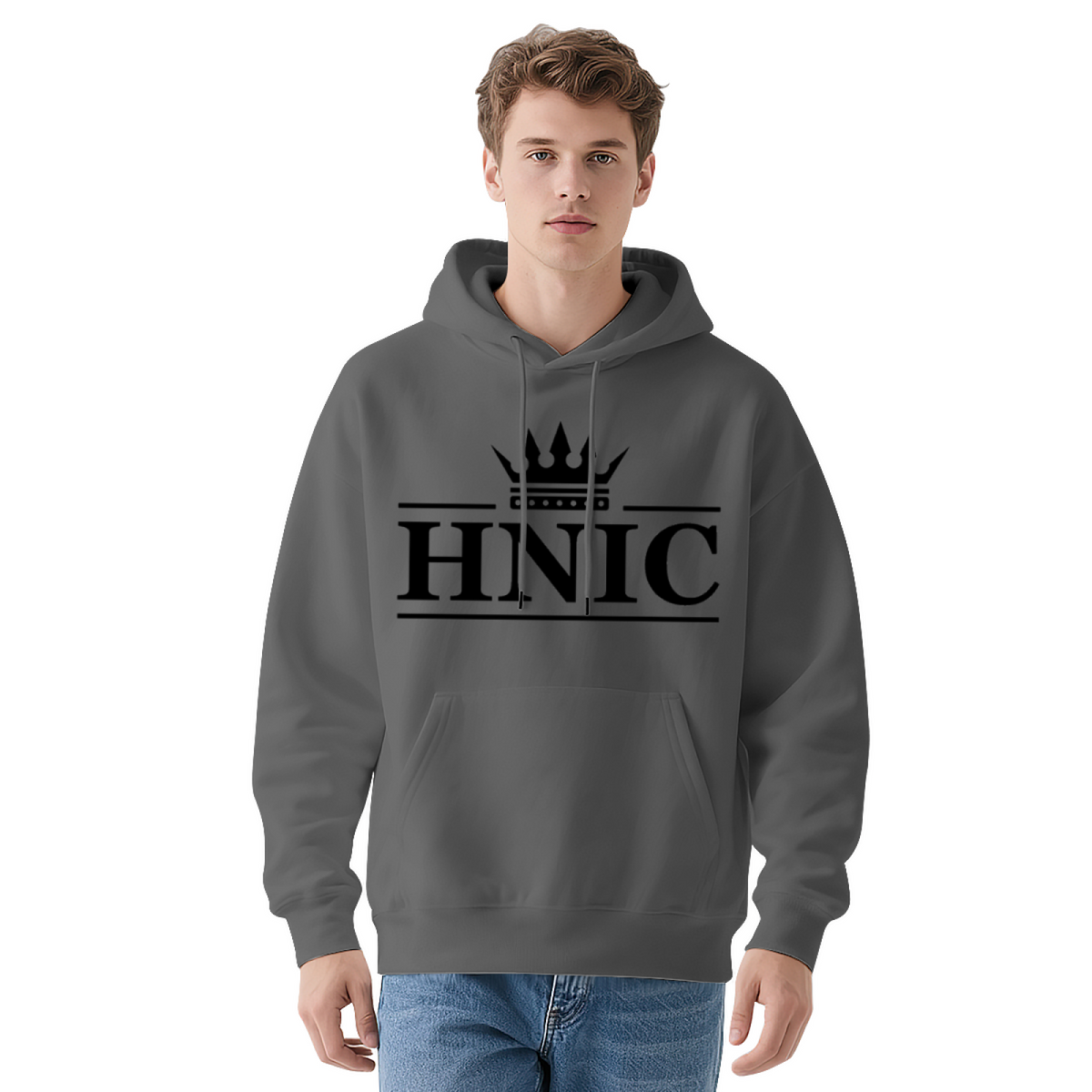 Classic HNIC Crown Logo White Hoodie, Soft Minimalist Top