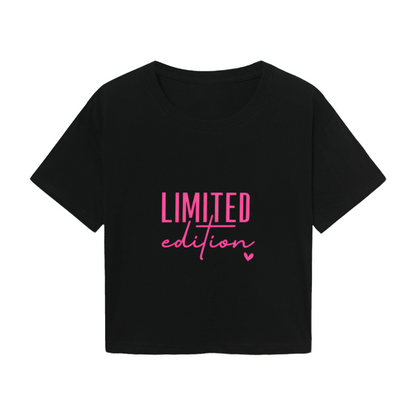 Limited Edition Hot Pink Script Black Crop Top ¨C Trendy Girly Heart Print Tee