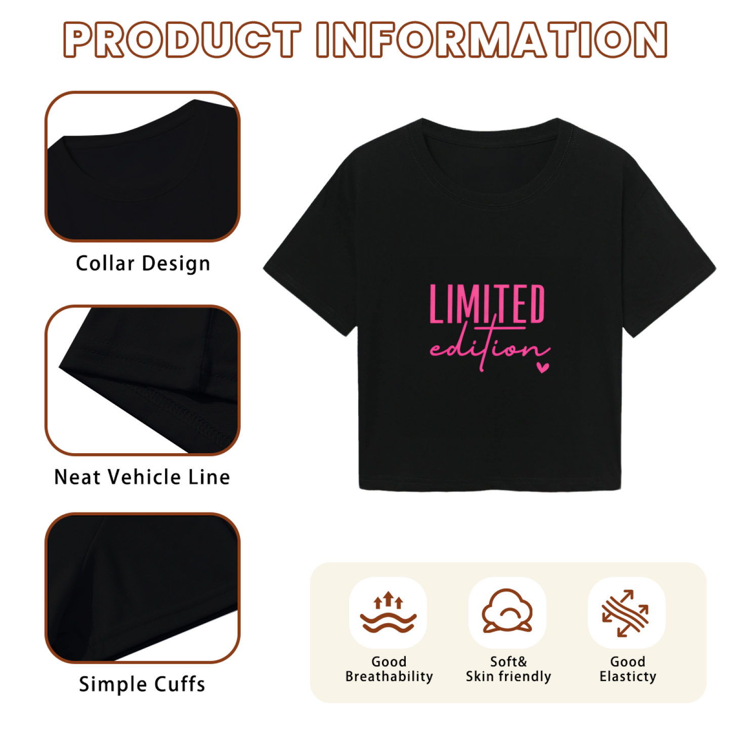 Limited Edition Hot Pink Script Black Crop Top ¨C Trendy Girly Heart Print Tee