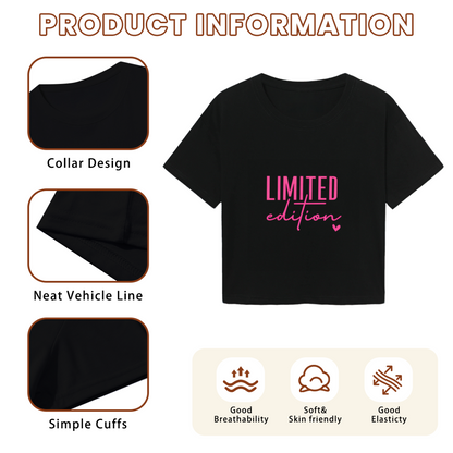 Limited Edition Hot Pink Script Black Crop Top ¨C Trendy Girly Heart Print Tee