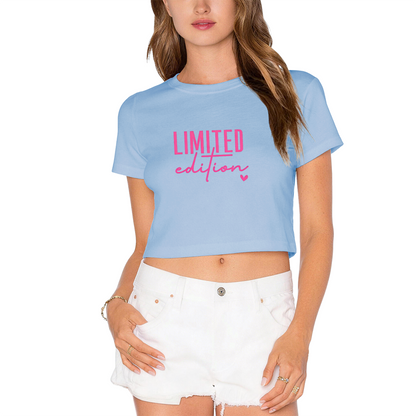 Limited Edition Hot Pink Script Black Crop Top ¨C Trendy Girly Heart Print Tee
