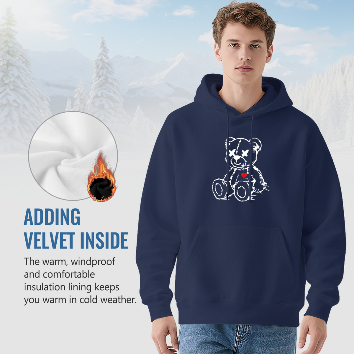Grunge Broken Teddy Bear Cool Navy Hoodie