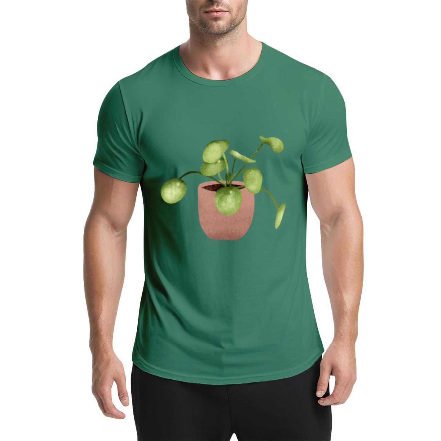 Watercolor Pilea Plant Beige T-Shirt, Cottagecore Fresh Healing Minimal Tee