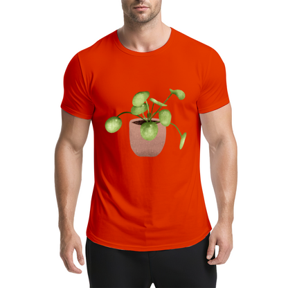 Watercolor Pilea Plant Beige T-Shirt, Cottagecore Fresh Healing Minimal Tee