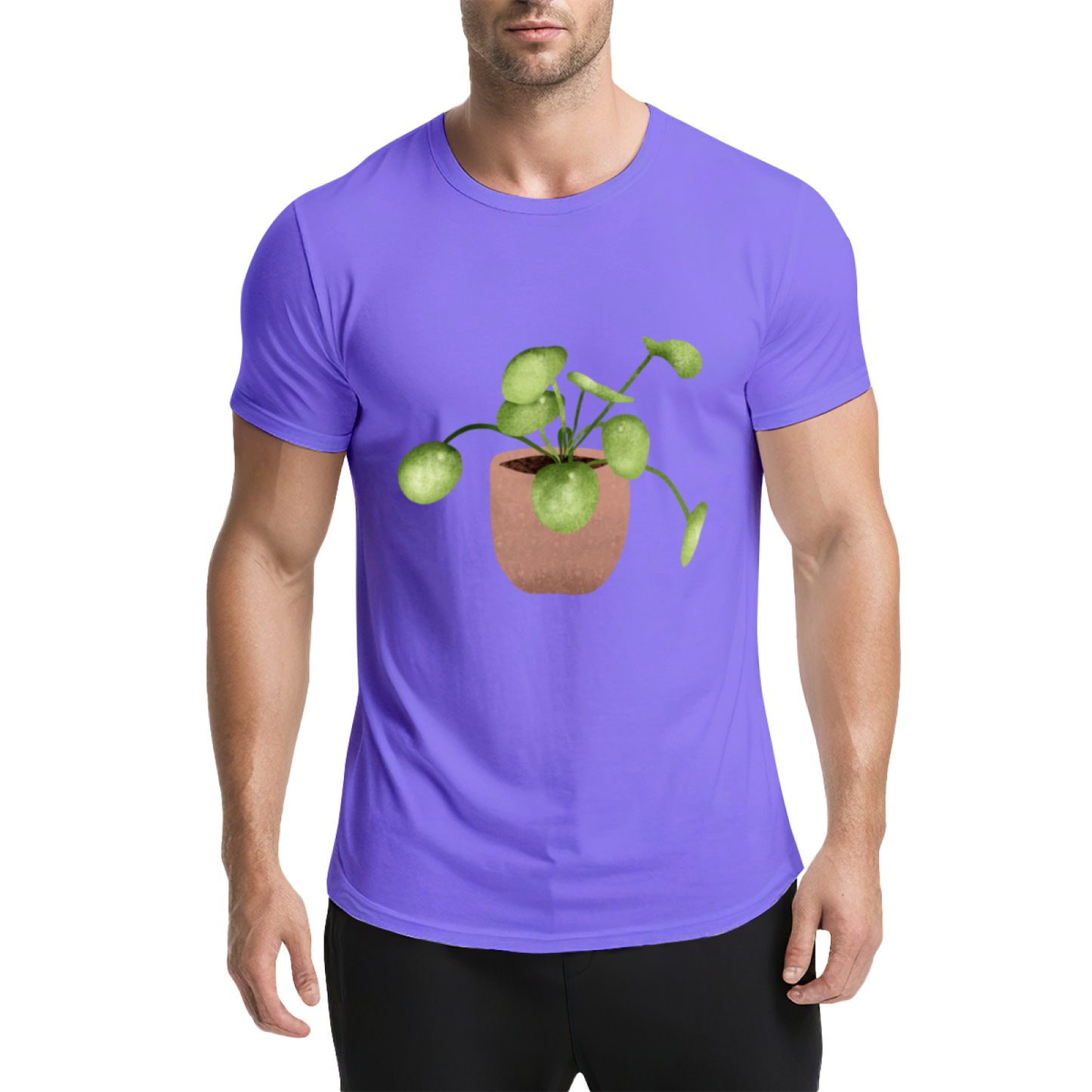 Watercolor Pilea Plant Beige T-Shirt, Cottagecore Fresh Healing Minimal Tee