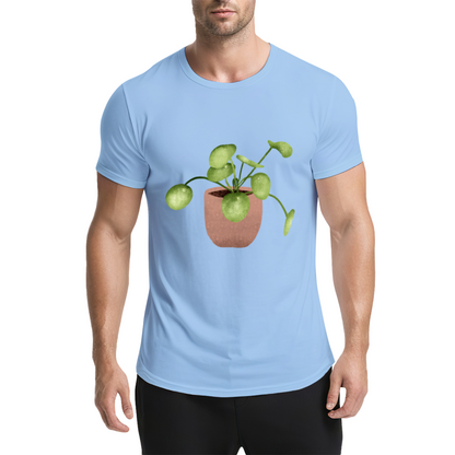 Watercolor Pilea Plant Beige T-Shirt, Cottagecore Fresh Healing Minimal Tee