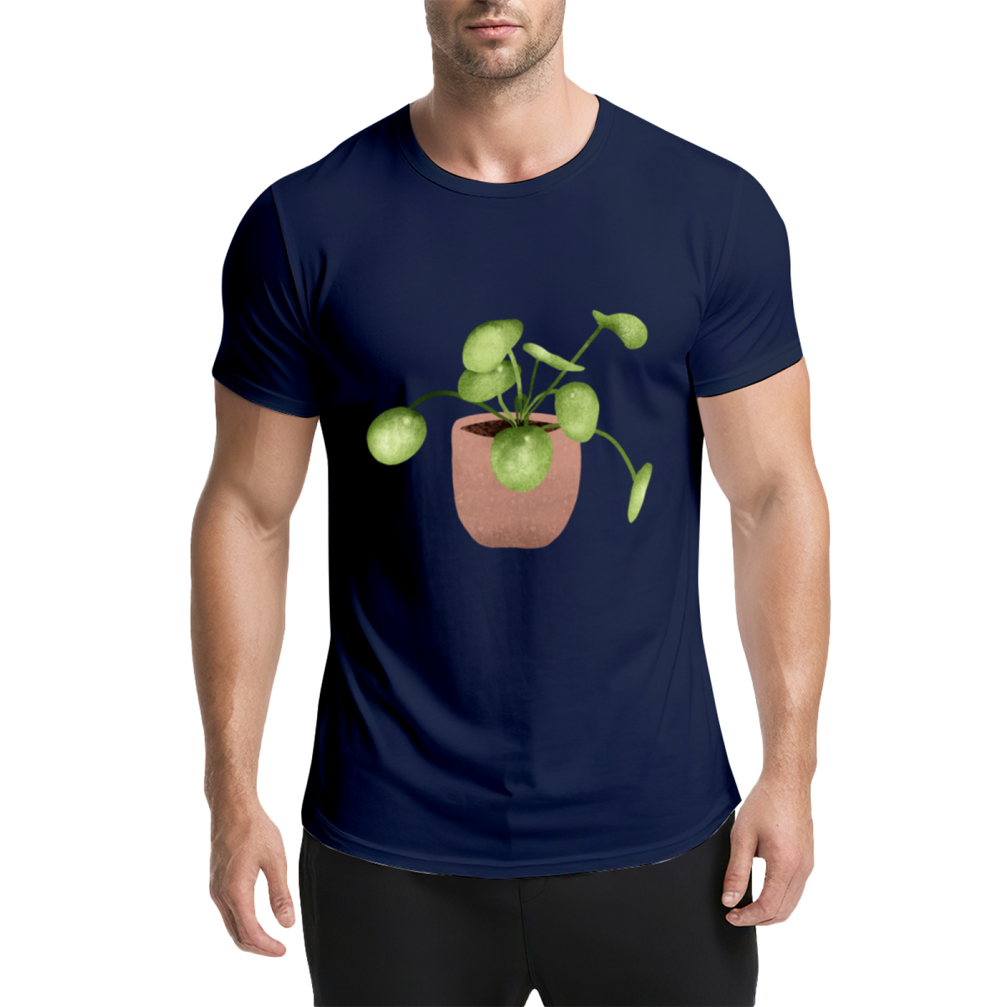 Watercolor Pilea Plant Beige T-Shirt, Cottagecore Fresh Healing Minimal Tee