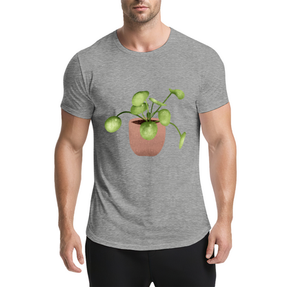 Watercolor Pilea Plant Beige T-Shirt, Cottagecore Fresh Healing Minimal Tee