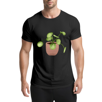 Watercolor Pilea Plant Beige T-Shirt, Cottagecore Fresh Healing Minimal Tee
