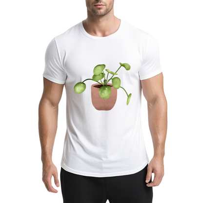 Watercolor Pilea Plant Beige T-Shirt, Cottagecore Fresh Healing Minimal Tee