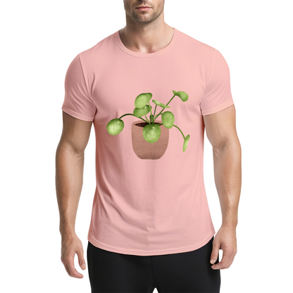 Watercolor Pilea Plant Beige T-Shirt, Cottagecore Fresh Healing Minimal Tee