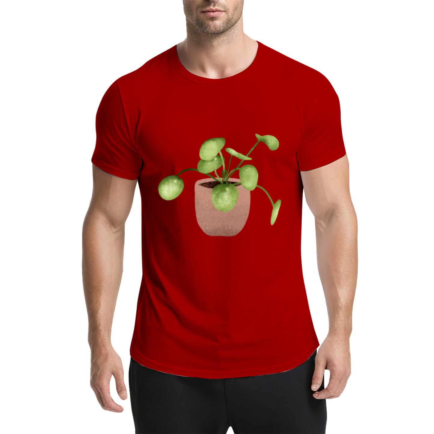 Watercolor Pilea Plant Beige T-Shirt, Cottagecore Fresh Healing Minimal Tee
