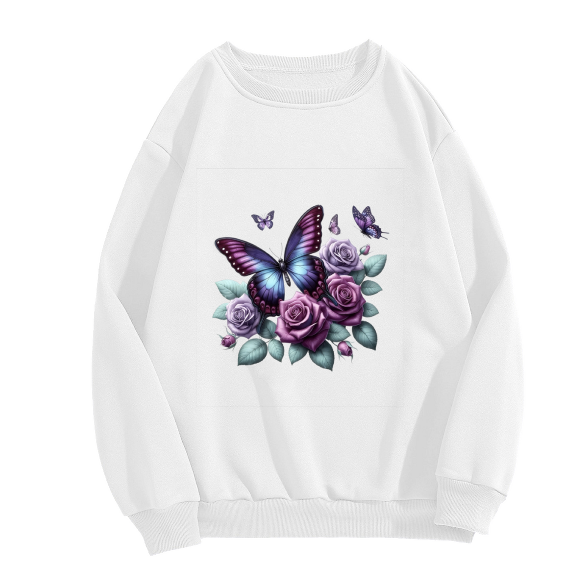 Dreamy Purple Rose & Butterfly Art Print Crewneck Sweatshirt