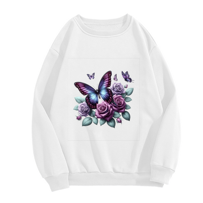 Dreamy Purple Rose & Butterfly Art Print Crewneck Sweatshirt