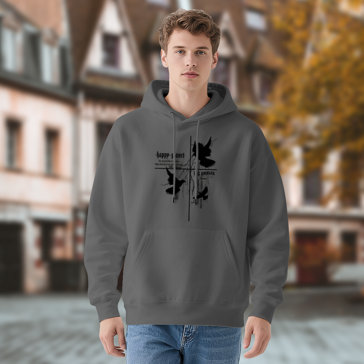 Dark Angel Crow Cross Retro Gothic Art Graphic Hoodie