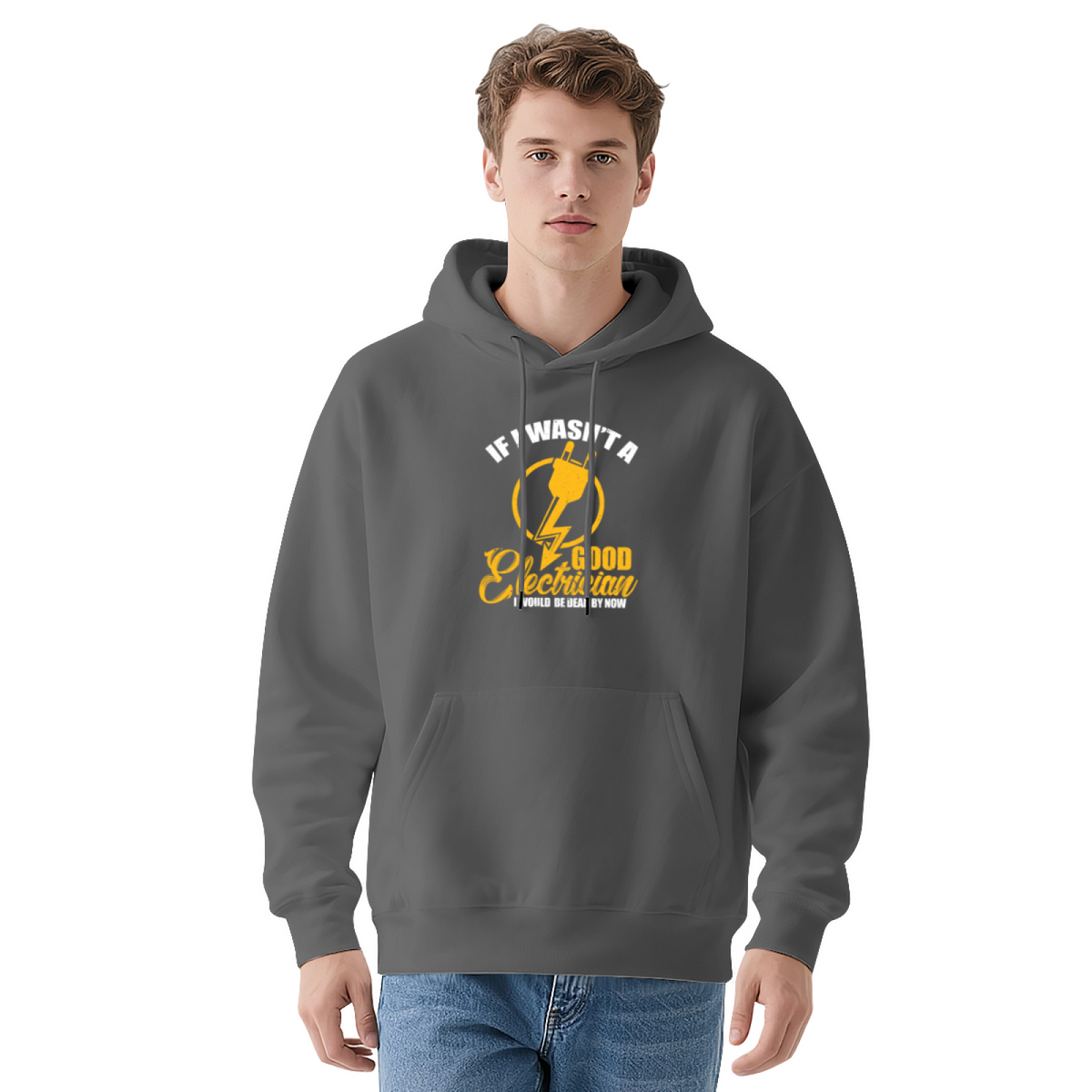 Electrician Funny Quote Red Hoodie, Cozy Workwear Casual Long Sleeve Hooded Top
