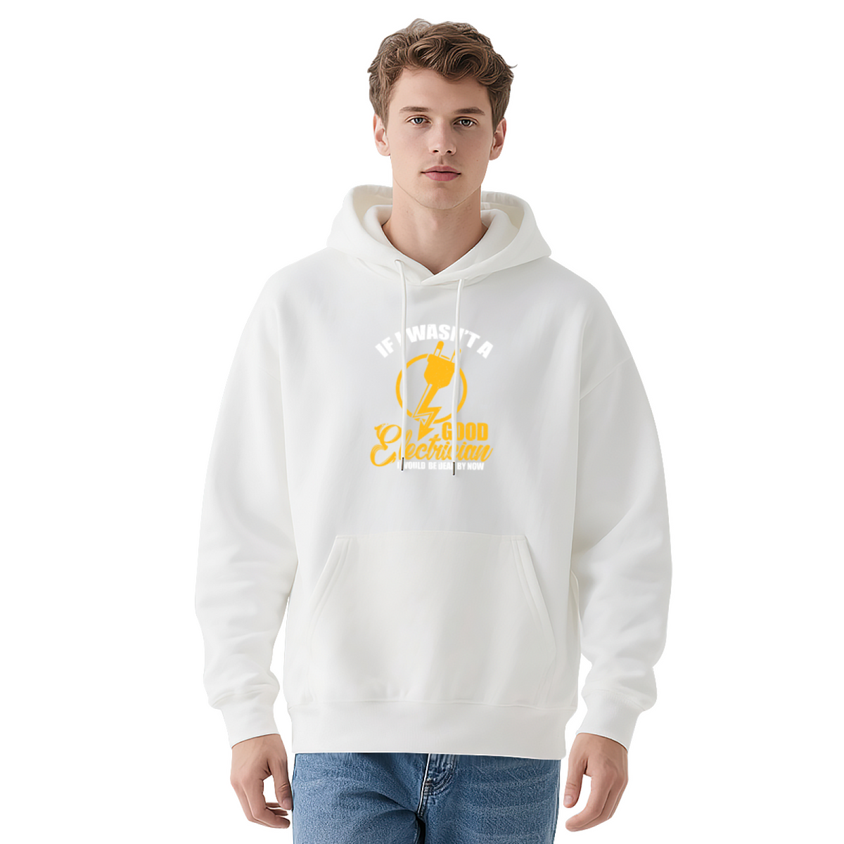 Electrician Funny Quote Red Hoodie, Cozy Workwear Casual Long Sleeve Hooded Top