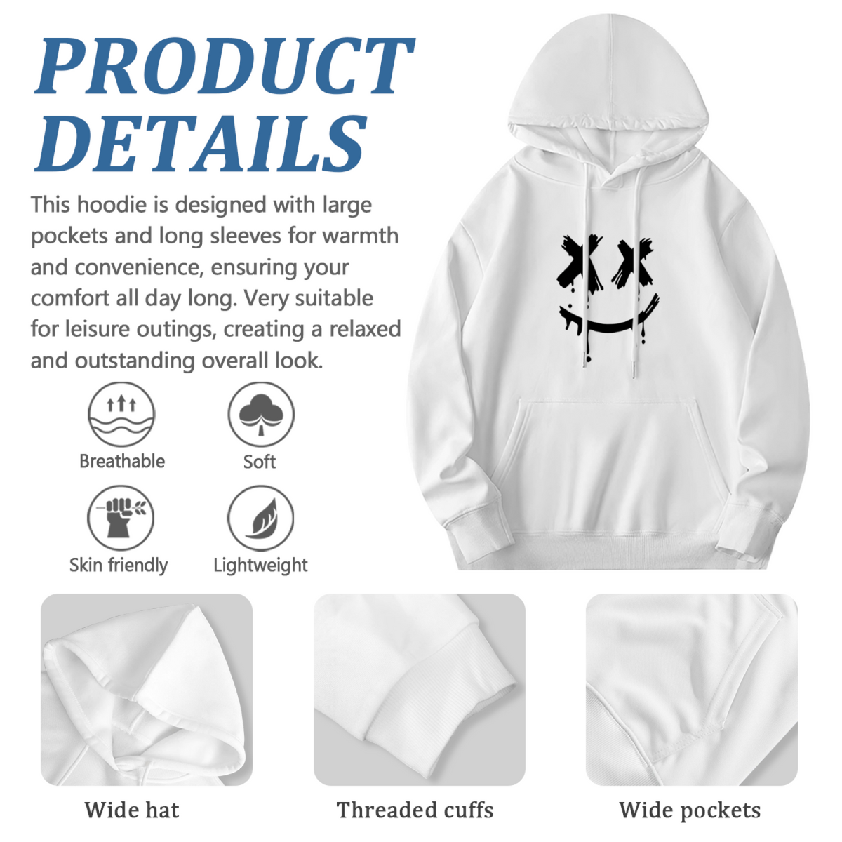 Grunge Drippy X?Eyes Smiley Graphic Hoodie