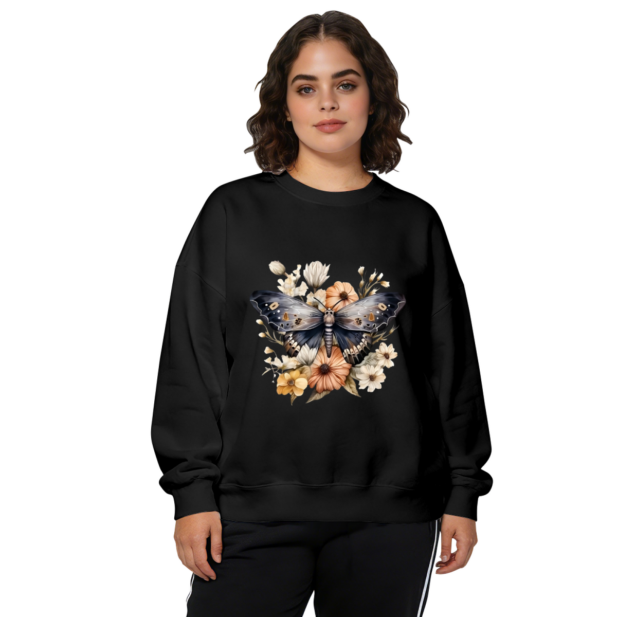 Vintage Moth & Wildflower Art Crewneck Sweatshirt